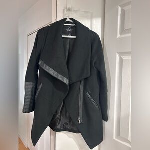 Black coat with leather detail